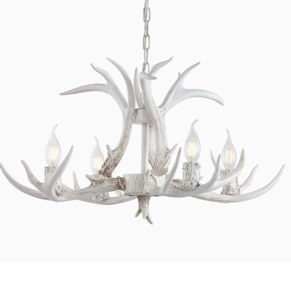 JONATHAN Y NWT Eldora Adjustable Resin Antler 4-Light LED Chandelier